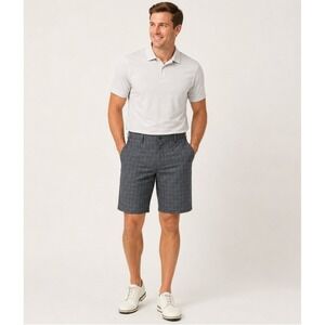 Lone Cypress by Pebble Beach Golf Shorts Mens 36 Gray Blue Plaid Polyester